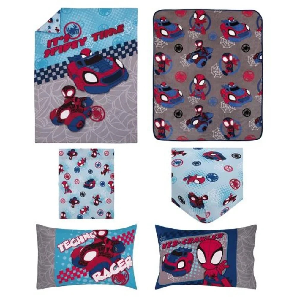 Marvel Spidey 5pc Toddler Bedding & Blanket Bundle, Toddler Bed, Boy, Blue,